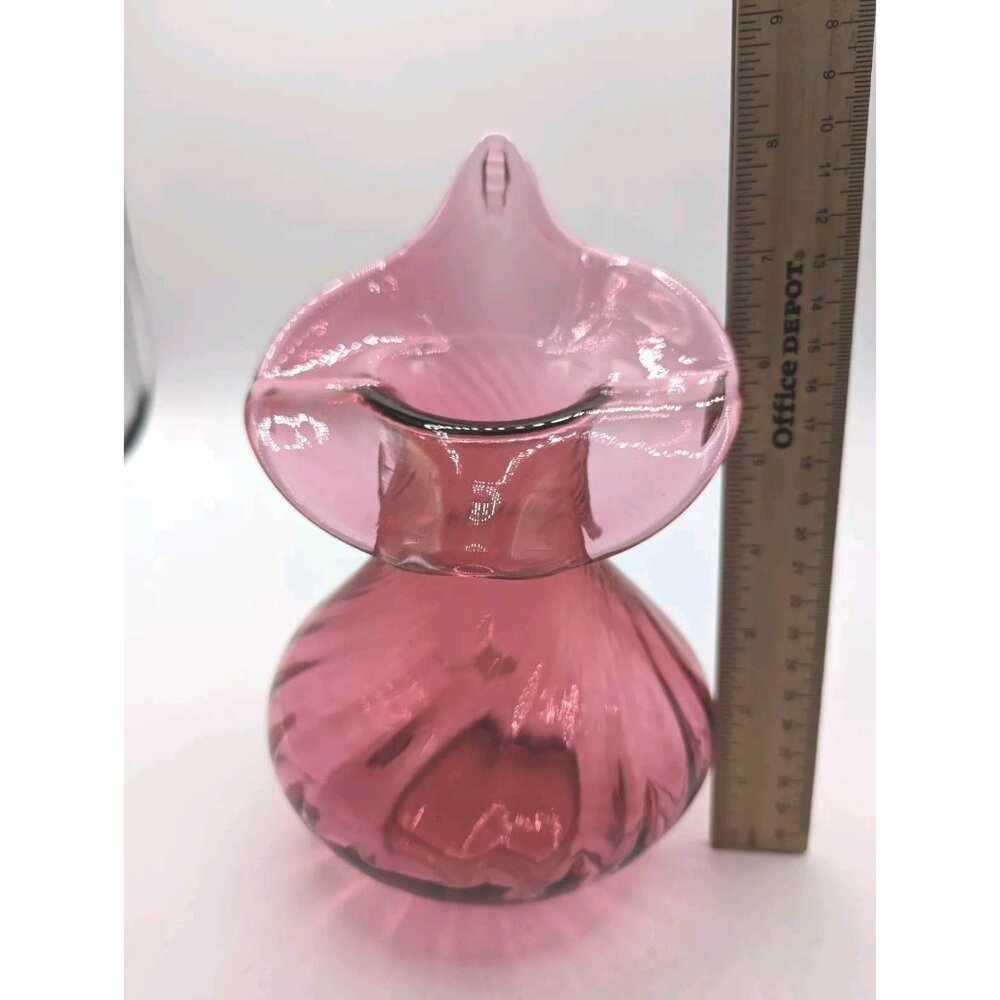 Vintage Glass Cranberry Jack In The Pulpit Vase 8 1/4” Tall Pink - Picture 4 of 12